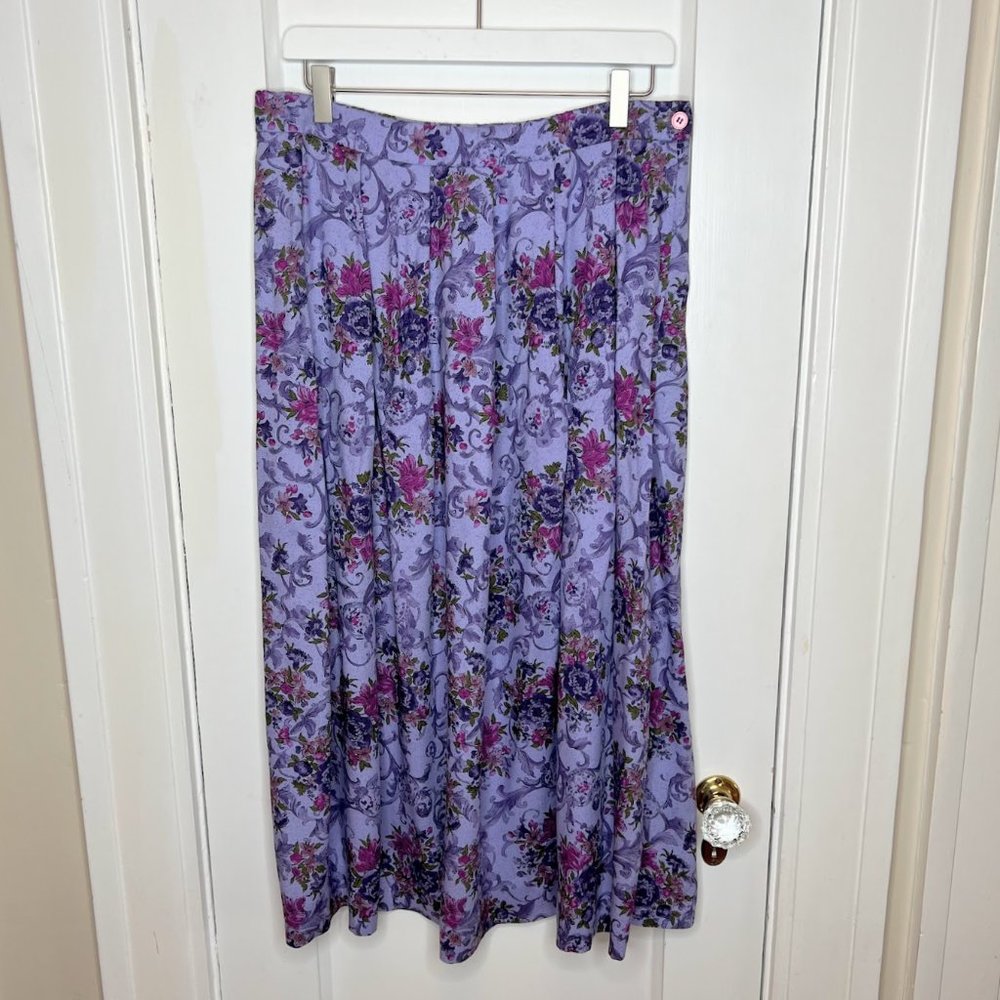 Pendelton Vintage Midi Skirt Purple Floral Print, Size 16 modern M/L